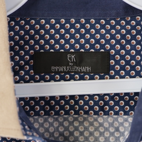 Emanuelle Khanh Mens XL Geometric Dress Shirt Blue - Picture 4 of 7